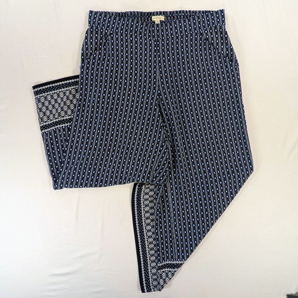 Max Studio Womens Wide Leg Pants Black blue White Tile Print Size large boho